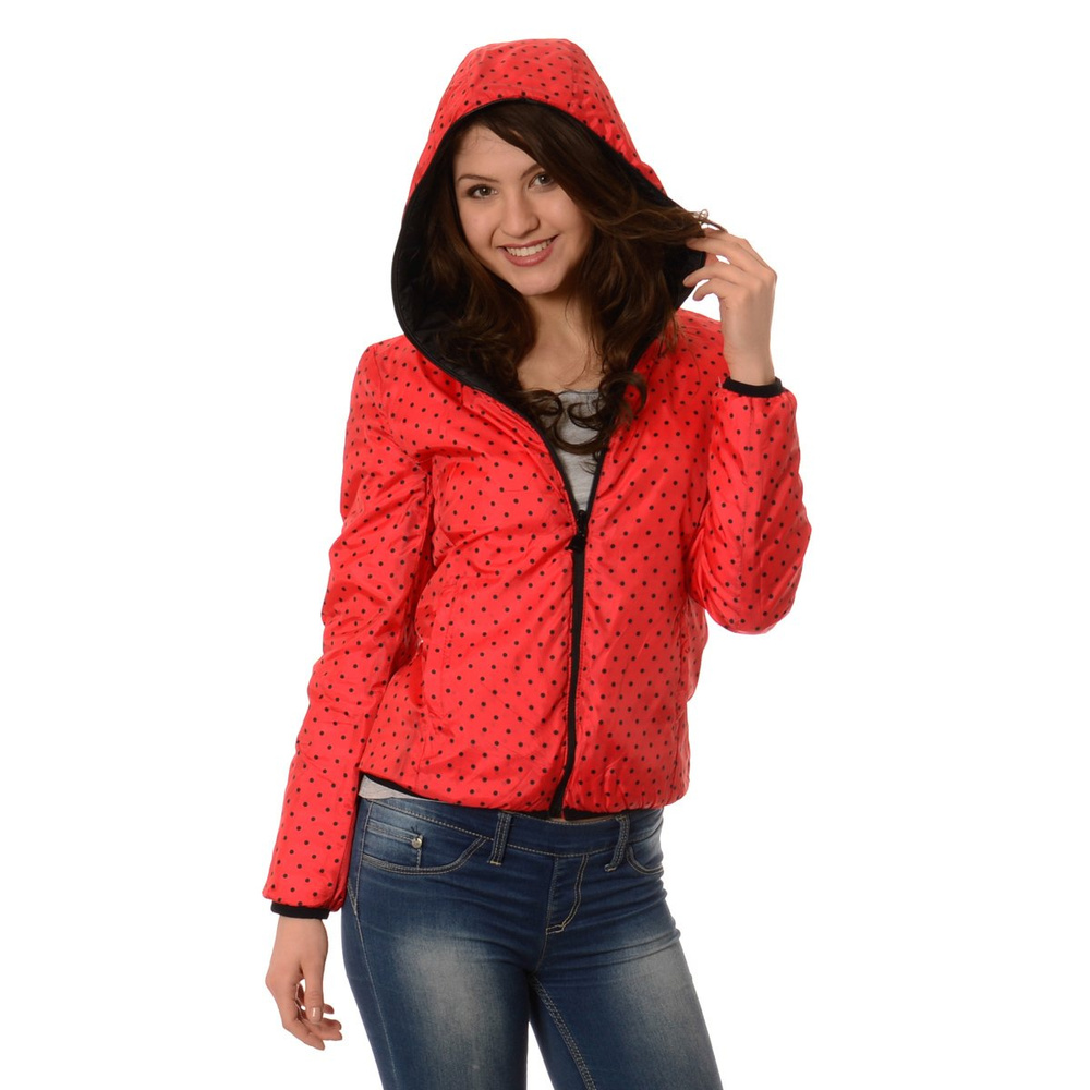 Damska Dwustronna Wiosenna Kurtka Ortalionowa Nadia Czarno Czerwona