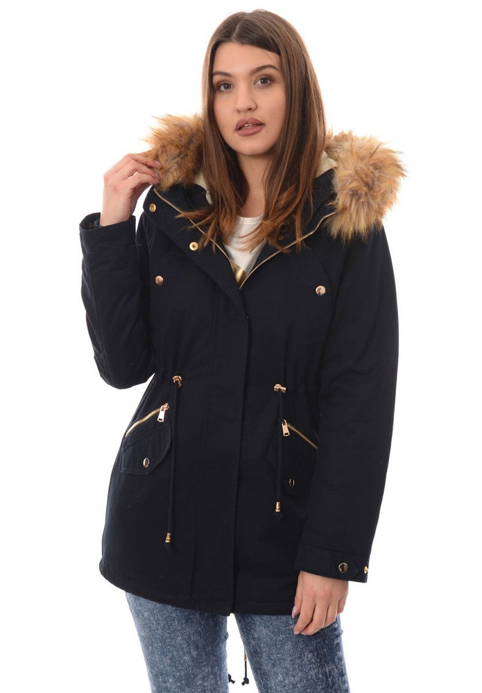 Damska Bawełniana Zimowa Kurtka Parka Flawia Granatowa