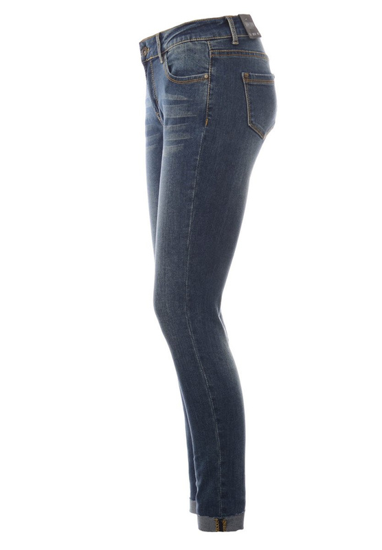 Damskie Spodnie Jeansy Przetarcia Rurki Granatowe