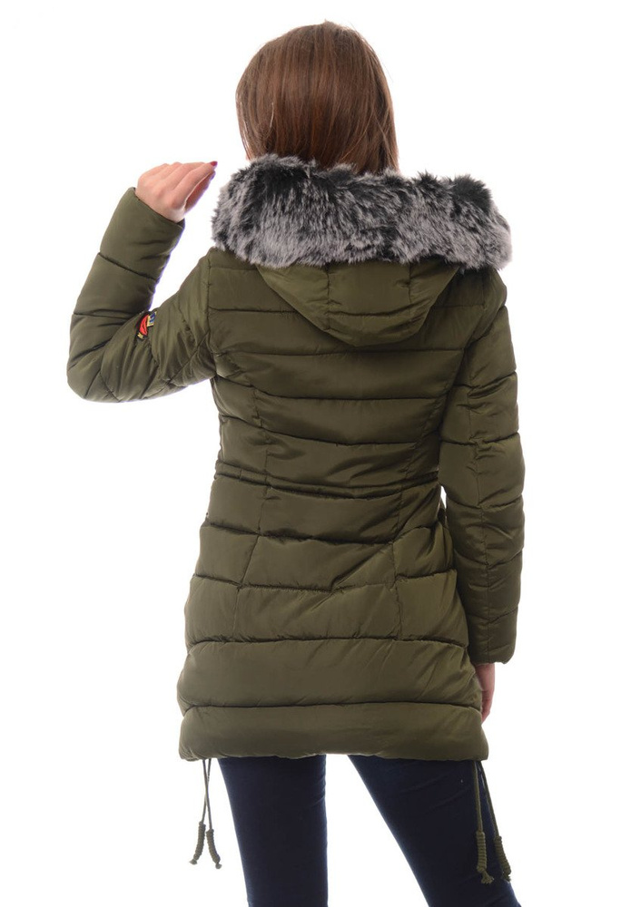 Damska Długa Zimowa Kurtka Ortalionowa Daga Zielona