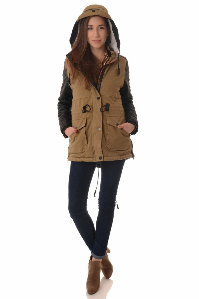 Damska Zimowa Parka Kurtka Beżowa (292)