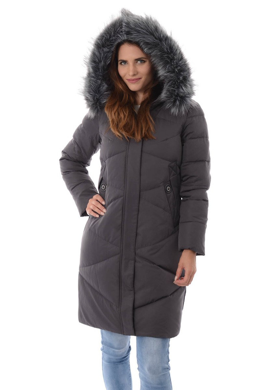 Damska Zimowa Kurtka Ortalionowa Grafitowa