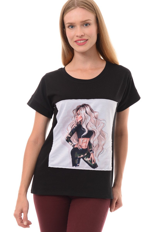 Damska Koszulka z Nadrukiem Czarna