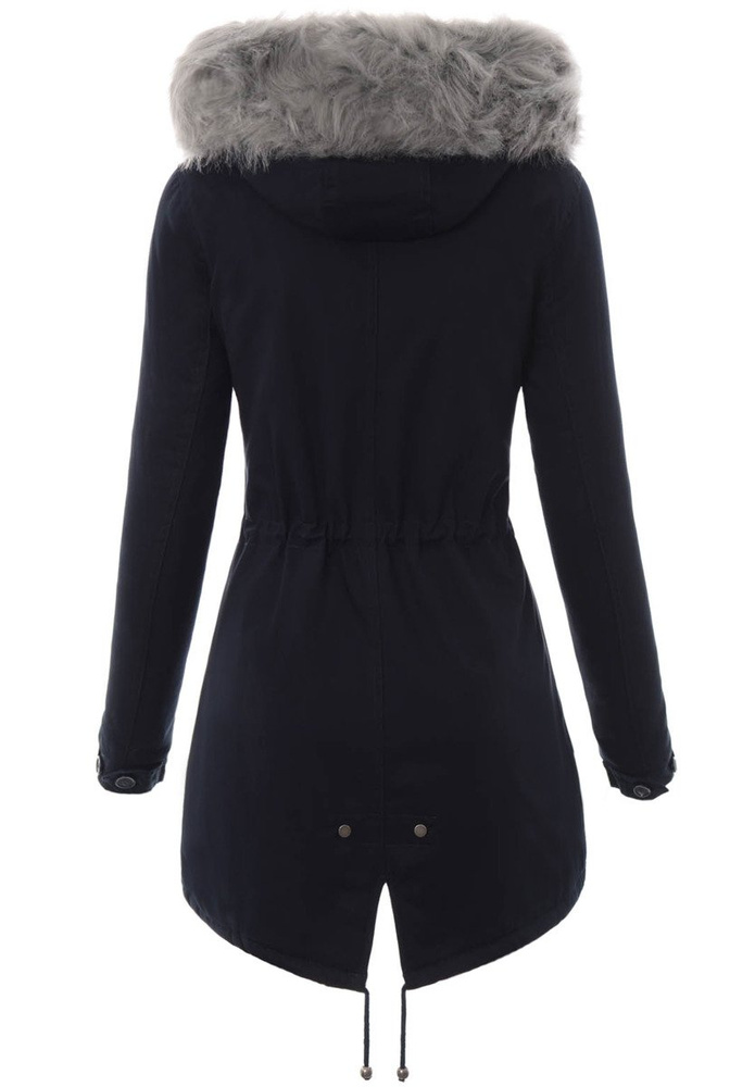Piękna Damska Kurtka Parka Iwet Ciemno Granatowa Z Szarym Futerkiem