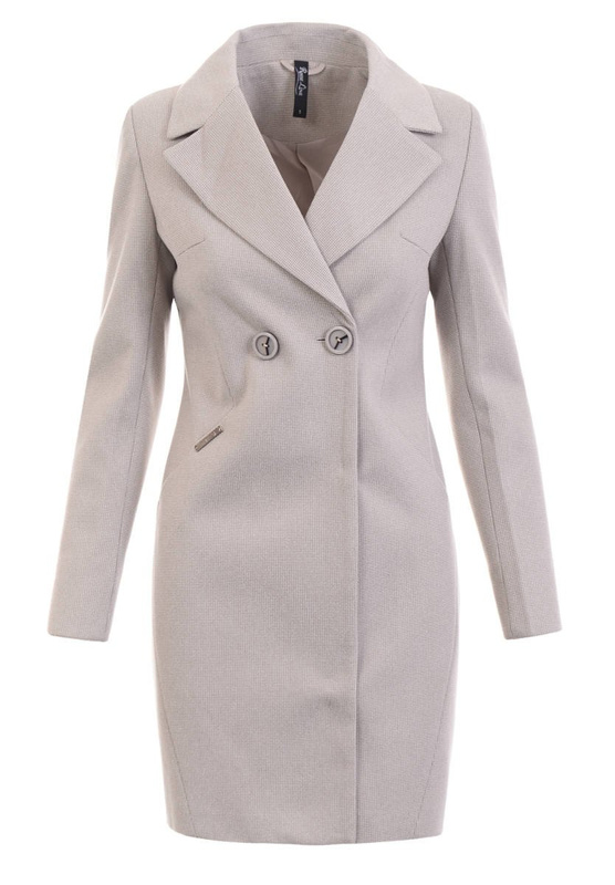 Dzianinowy Beżowy Płaszcz W Kartę Wiosenno - Jesienny Bogumiła