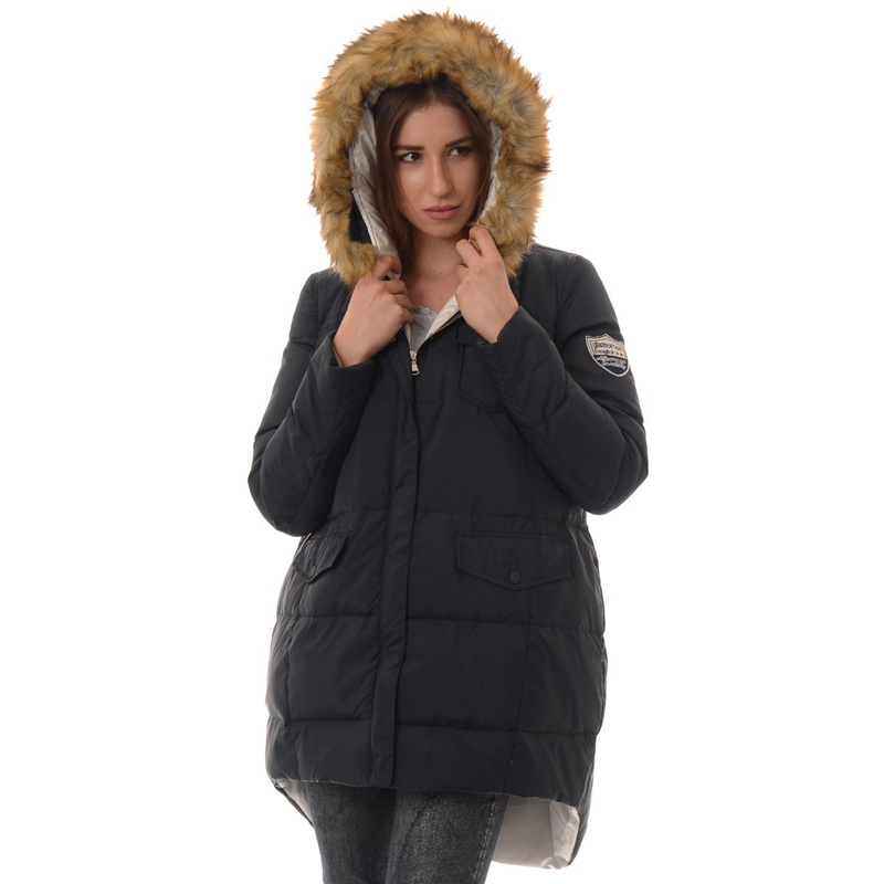 Damska Asymetryczna Kurtka Zimowa Granat