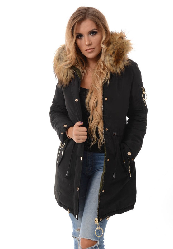 Damska Dwustronna Zimowa Kurtka Ortalionowa Czarna