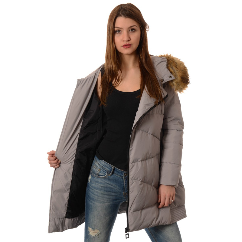 Puchowa Kurtka Zimowa Płaszczyk Srebrna