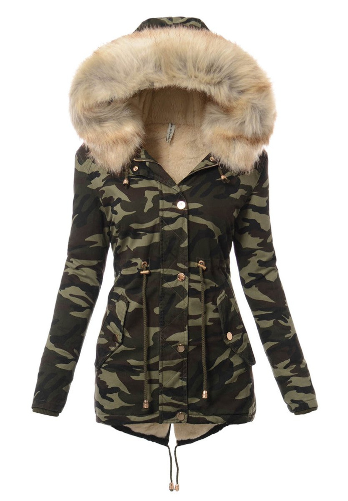 Damska Zimowa Kurtka Parka Moro Z Beżowym Futerkiem