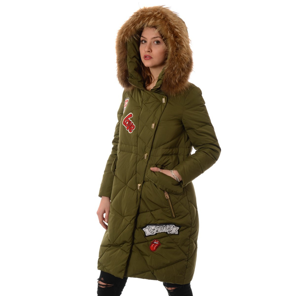 Puchowa Kurtka Zimowa Naturalne Futro Zielona