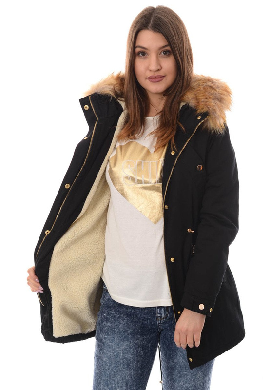 Damska Bawełniana Zimowa Kurtka Parka Flawia Czarna