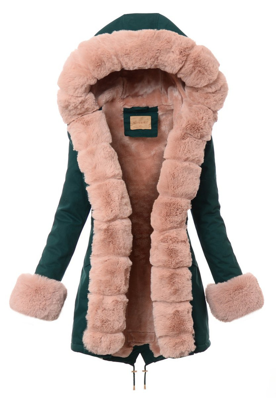 Kurtka Marika Zielona Z Cienmno Różowym Futerkiem