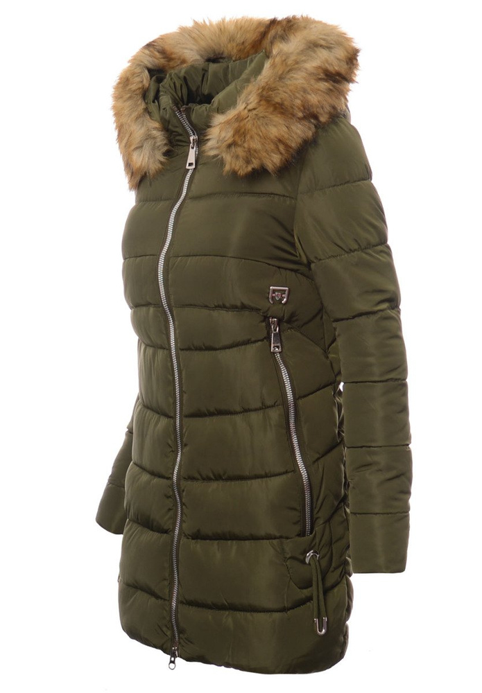 Damska Długa Zimowa Kurtka Ortalionowa Sara Zielona