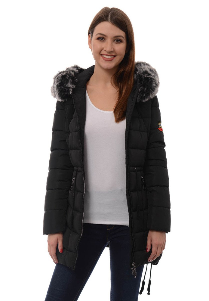 Damska Długa Zimowa Kurtka Ortalionowa Daga Czarna