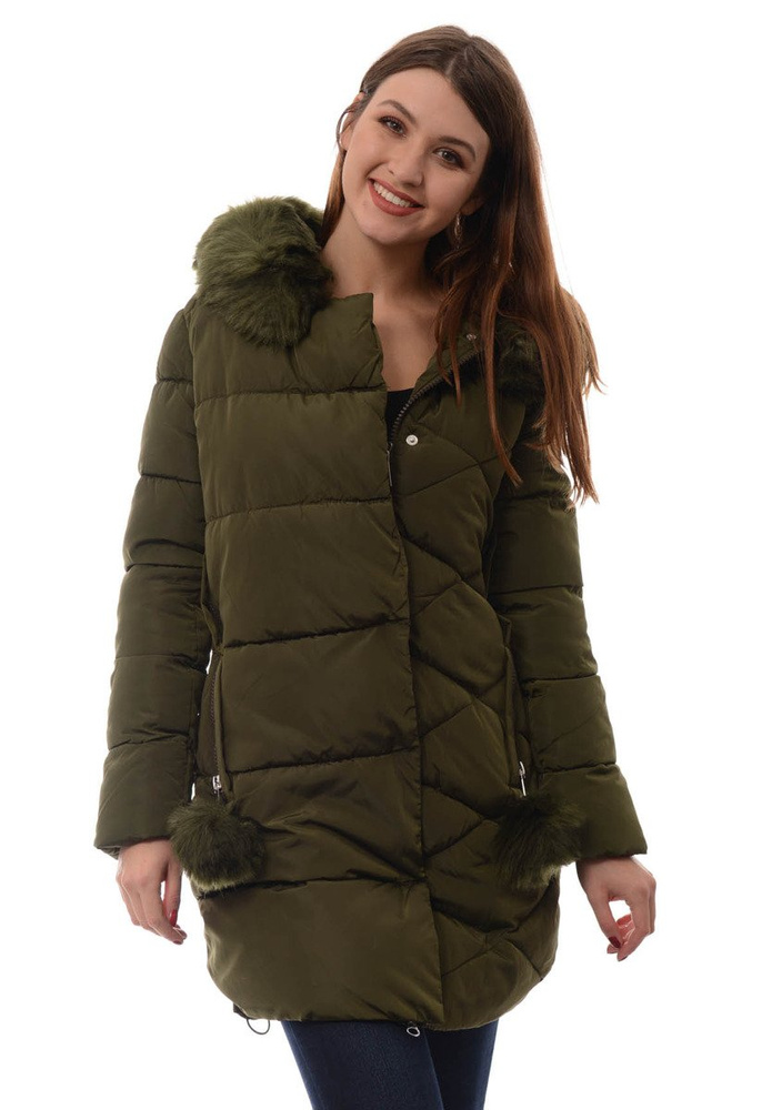 Damska Długa Zimowa Kurtka Ortalionowa Zielona