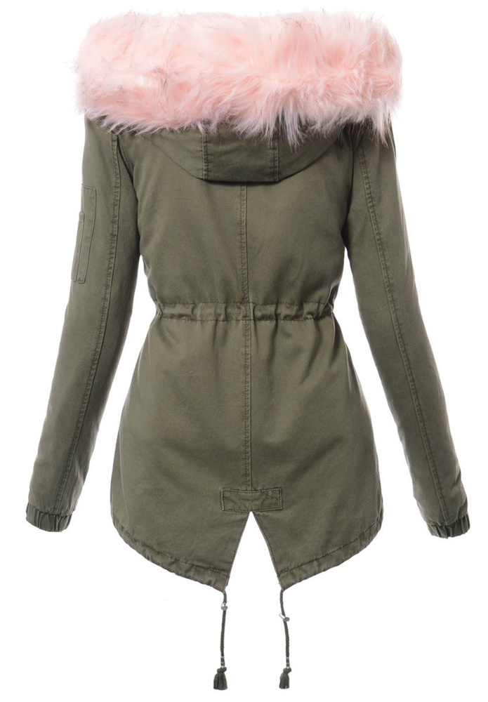 Damska Kurtka Parka Zimowa 2w1 Edyta Zielona z Różowym Futerkiem