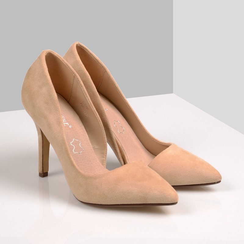 Asymetryczne Szpilki w Szpic Sandra Beżowe