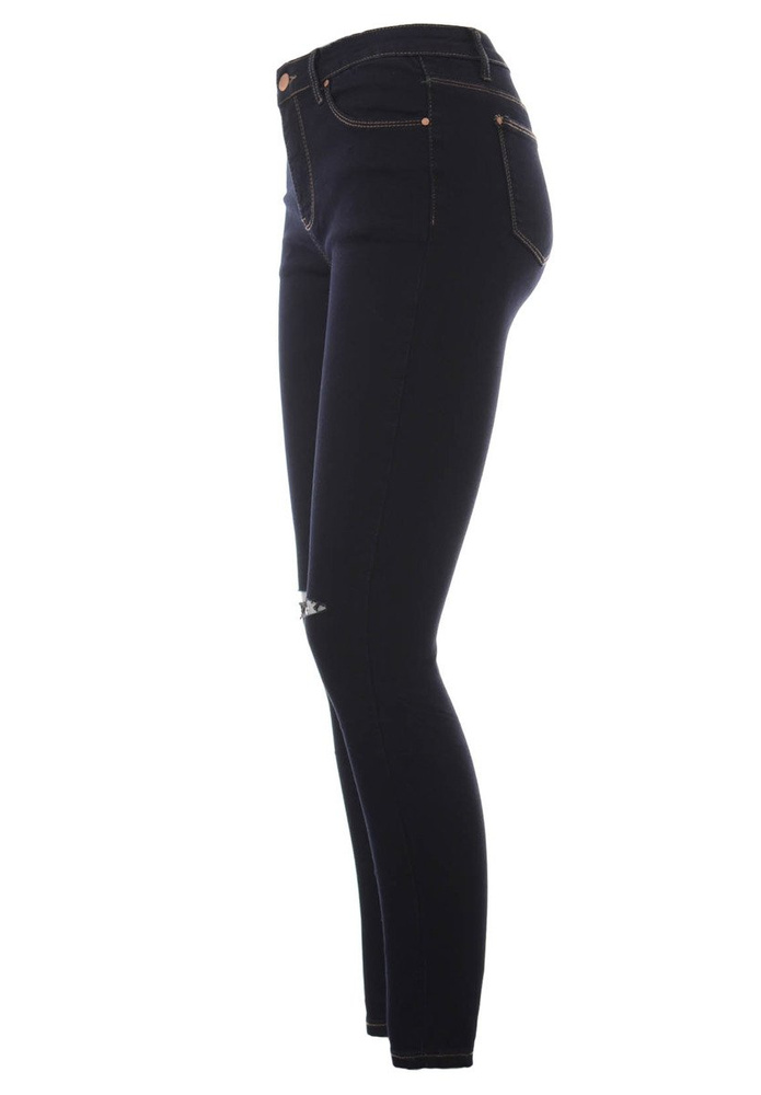 Damskie Spodnie Jeansy Rurki Rozcięcie Granatowe