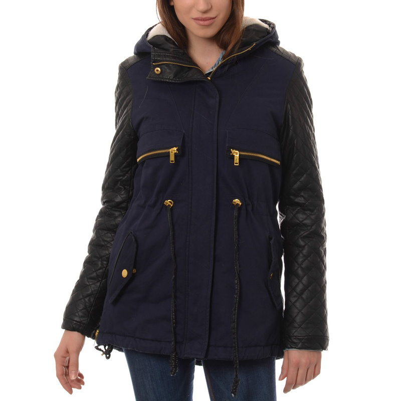 Damska Zimowa Parka Kurtka Granatowa