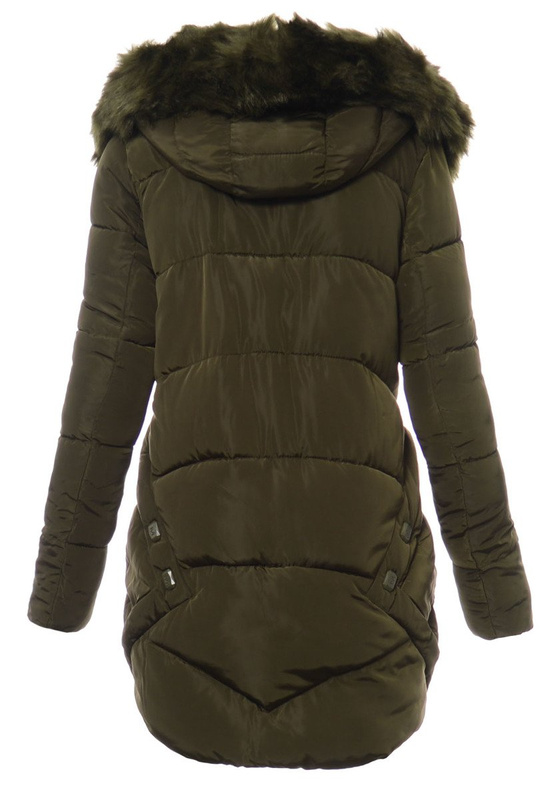 Damska Długa Zimowa Kurtka Ortalionowa Zielona