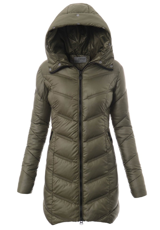 Damska Długa Zimowa Kurtka Ortalionowa Zielona