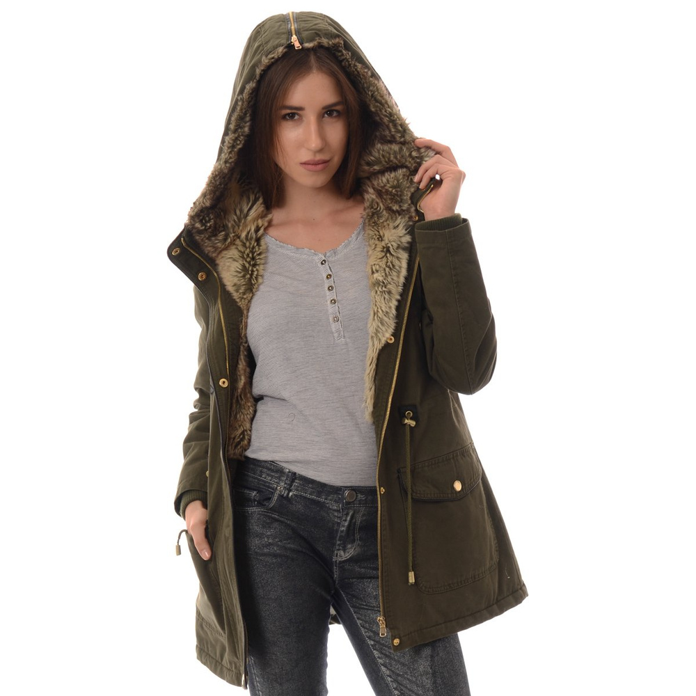 Damska Parka Kurtka Zimowa Zielona