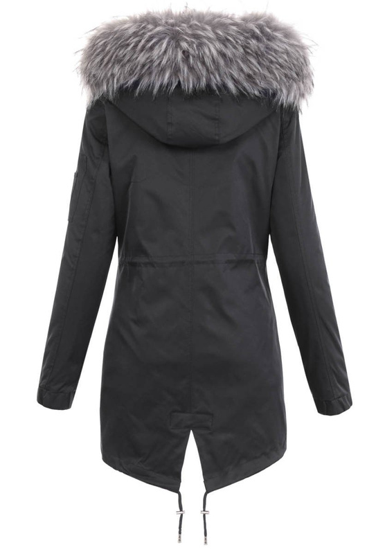 Damska Kurtka Parka 2w1 Dagmara Czarna z Szarym Futerkiem