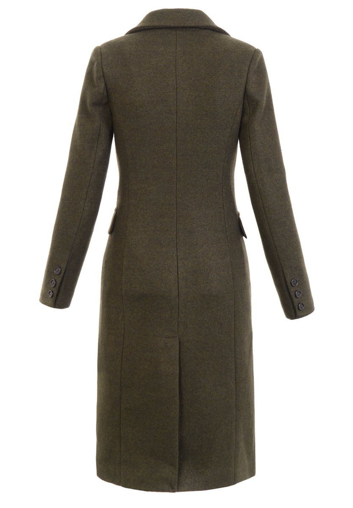 Dzianinowy Ciemno Oliwkowy Płaszcz Wiosenno - Jesienny Rita