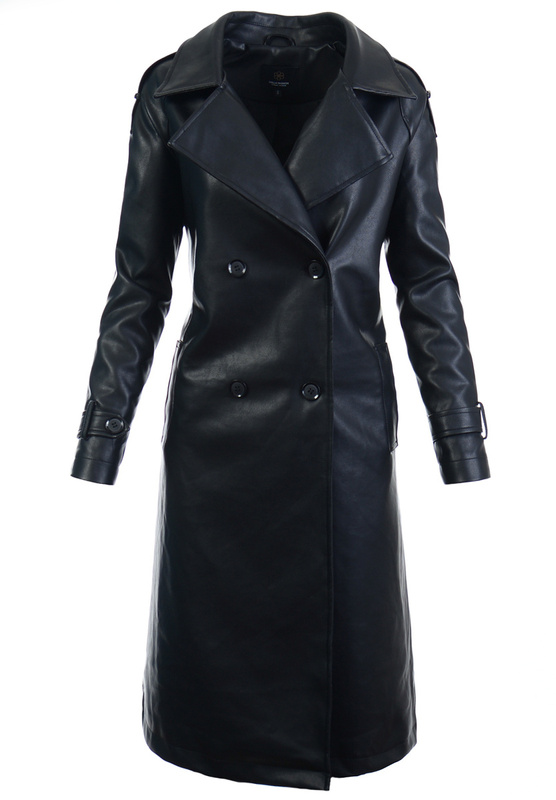 Damski Płaszcz z Ekoskóry Ernestyna Czarna