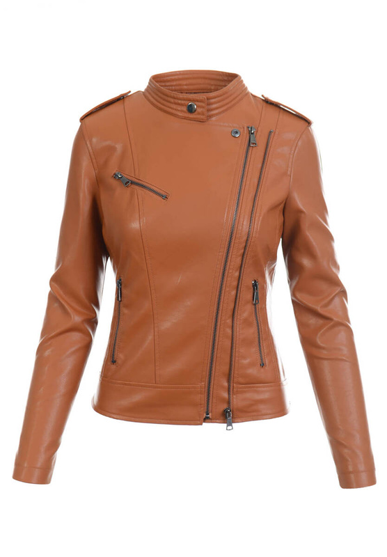 Damska Kurtka Ramoneska Emilia Brązowa