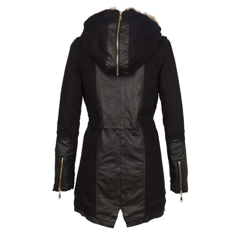 Damska Kurtka Zimowa Parka Futro Czarna