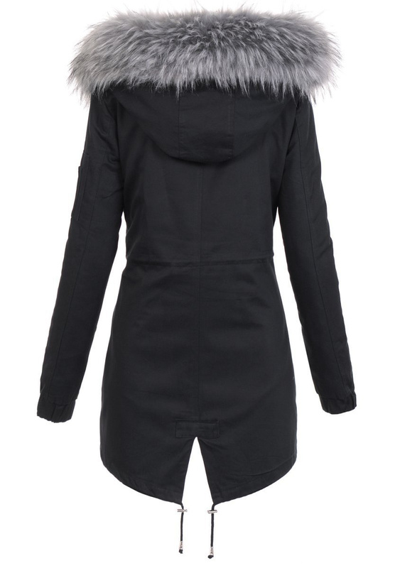 Damska Kurtka Parka 2w1 Emilia Czarna z Szarym Futerkiem