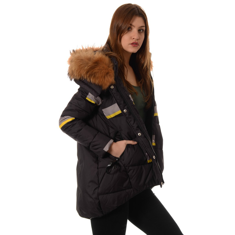 Puchowa Kurtka Zimowa Naturalne Futro Czarna