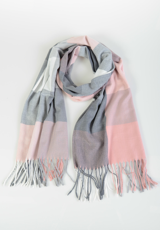 Szal Damski Różowo-Szary W Kratę