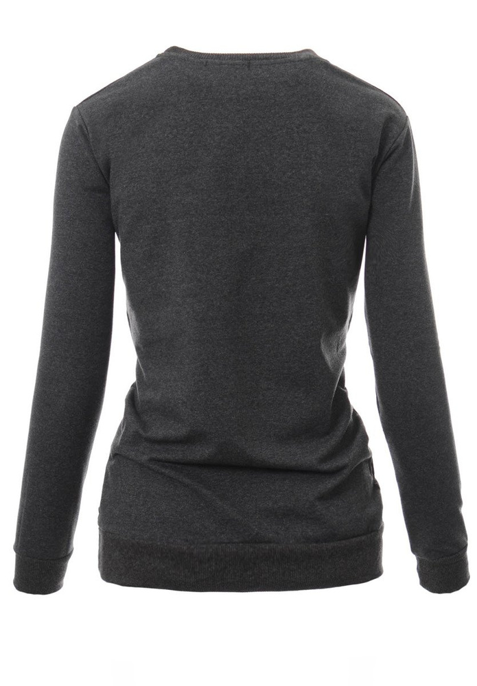 Damska Bluza Bawełniana Nadruk Korona Ciemno Szara