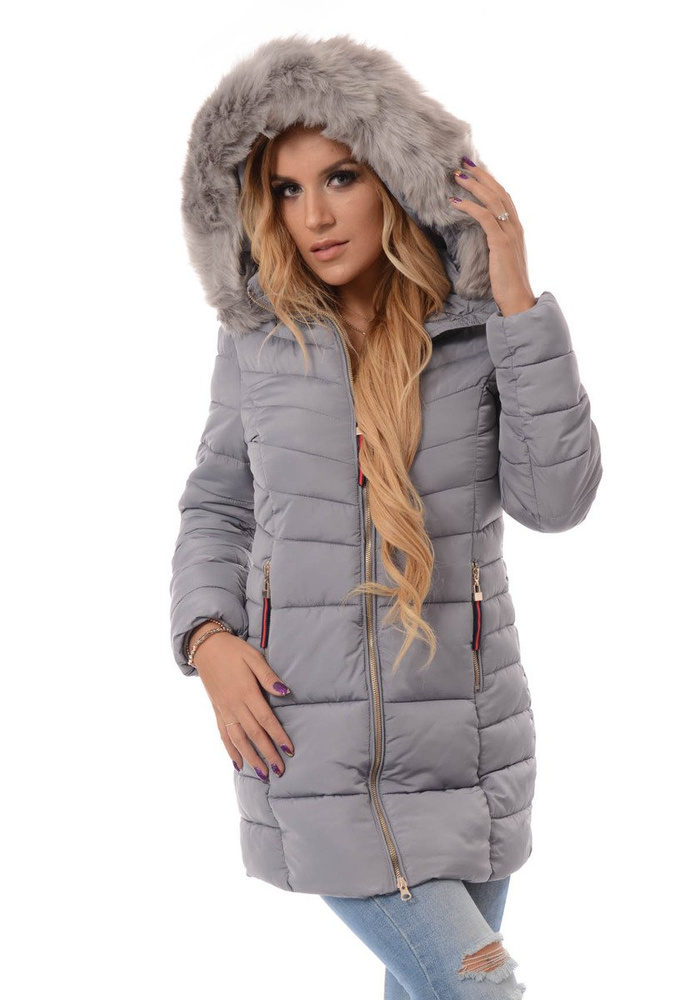 Damska Długa Zimowa Kurtka Ortalionowa Sylwia Szara