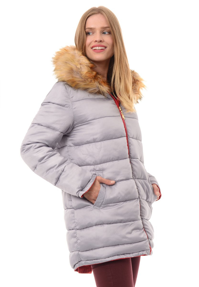 Dwustronna Zimowa Kurtka Martyna Czerwono Szara