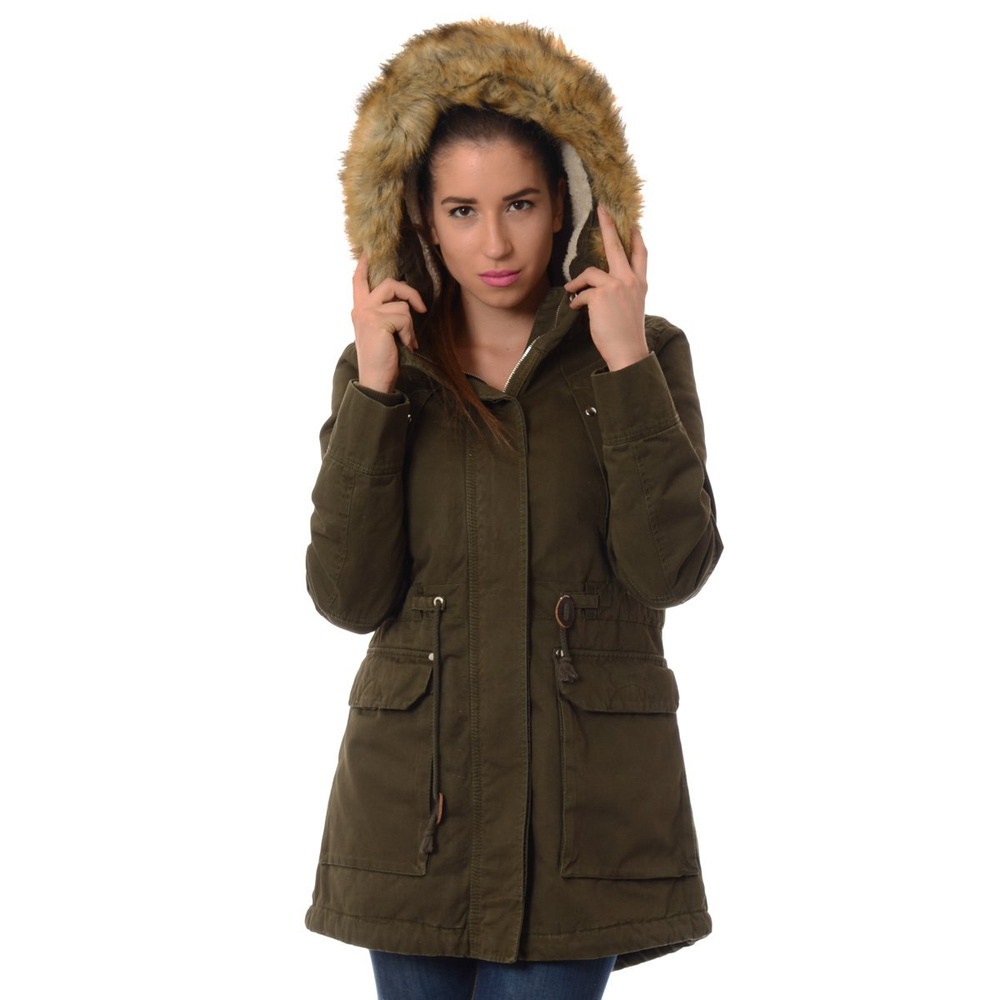 Damska Kurtka Parka Zimowa Futro Carla Zielona
