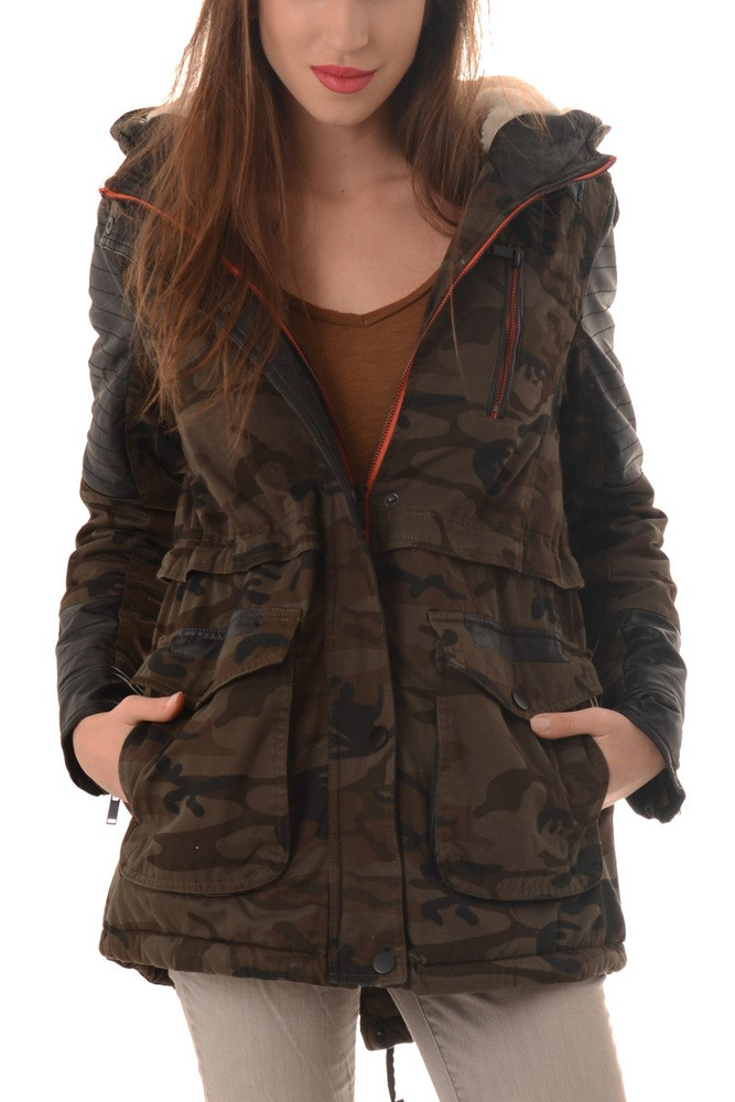 Damska Zimowa Kurtka Parka Płaszcz Moro Oliwkowa