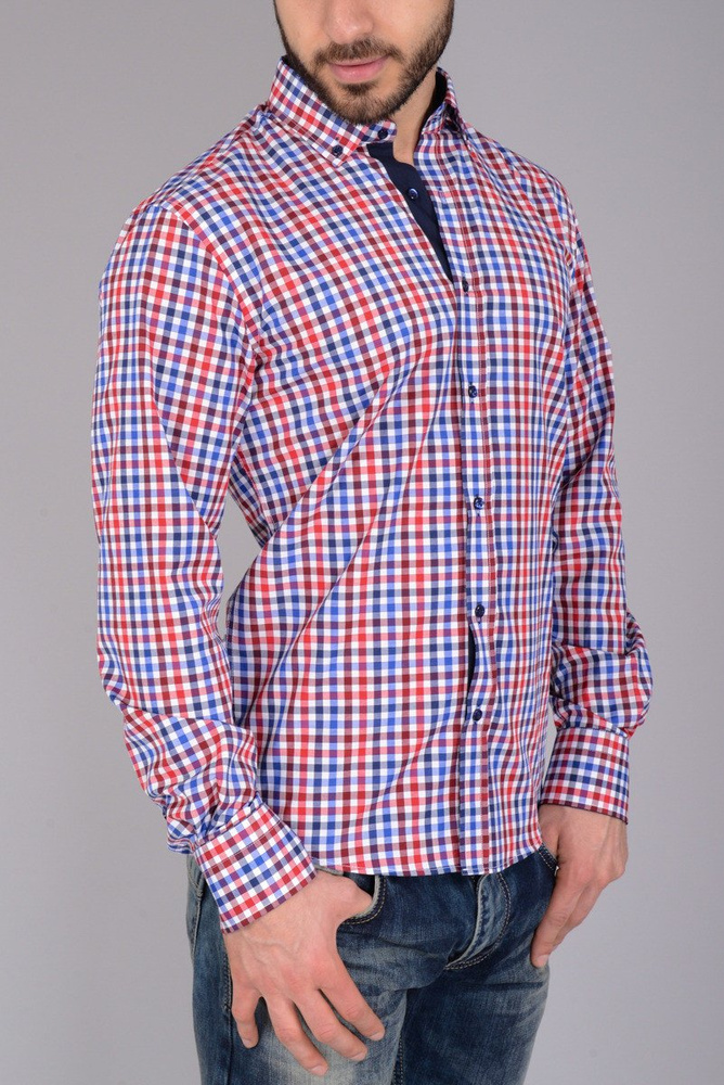 Męska Elegancka Koszula Wizytowa W Drobną Kratkę