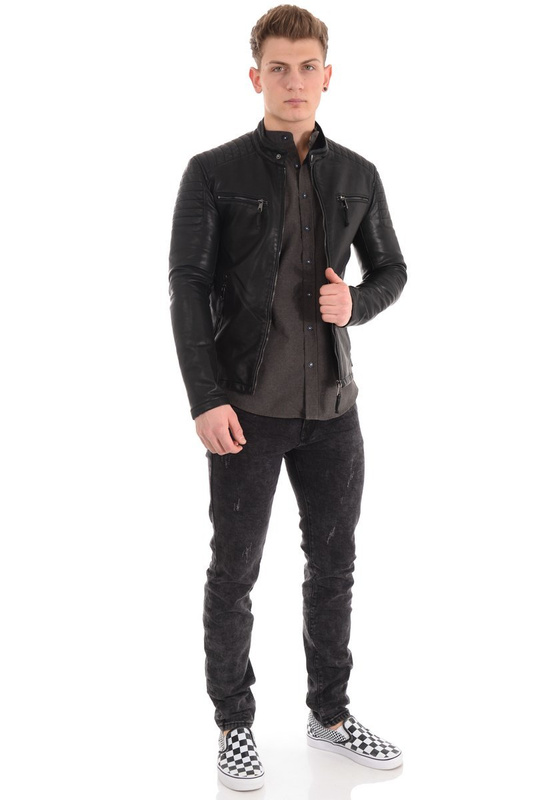 Męska Kurtka Skórzana Czarna