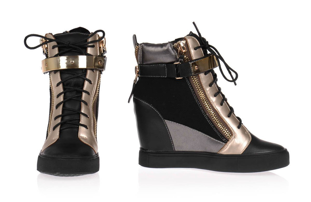 Damskie Botki Sneakersy Złoto Czarne