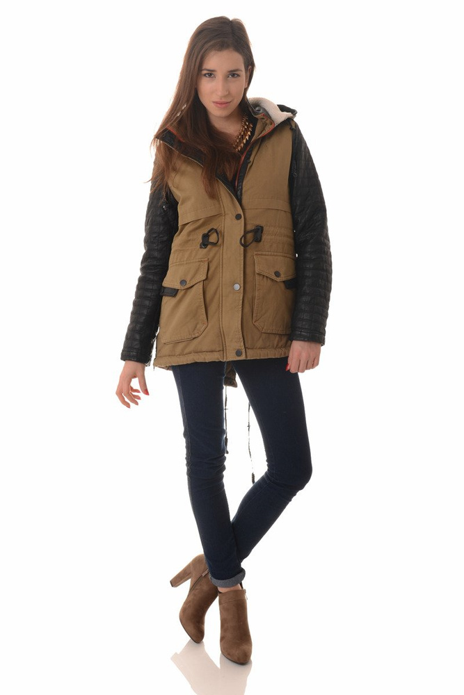 Damska Zimowa Parka Kurtka Beżowa (292)