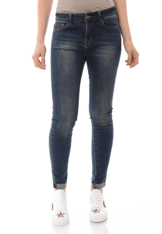 Damskie Spodnie Jeansy Rurki Granatowe