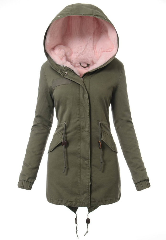 Damska Kurtka Parka Zimowa 2w1 Zielona z Różowym Futerkiem