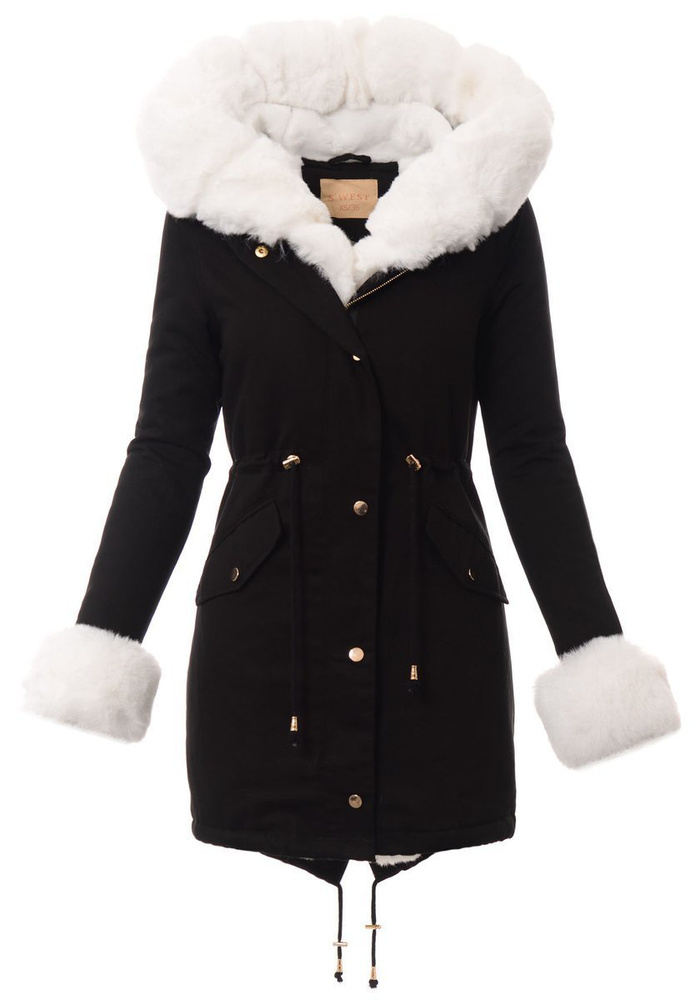 Damska Kurtka Parka Zimowa Marika Czarna Z Białym Futrem
