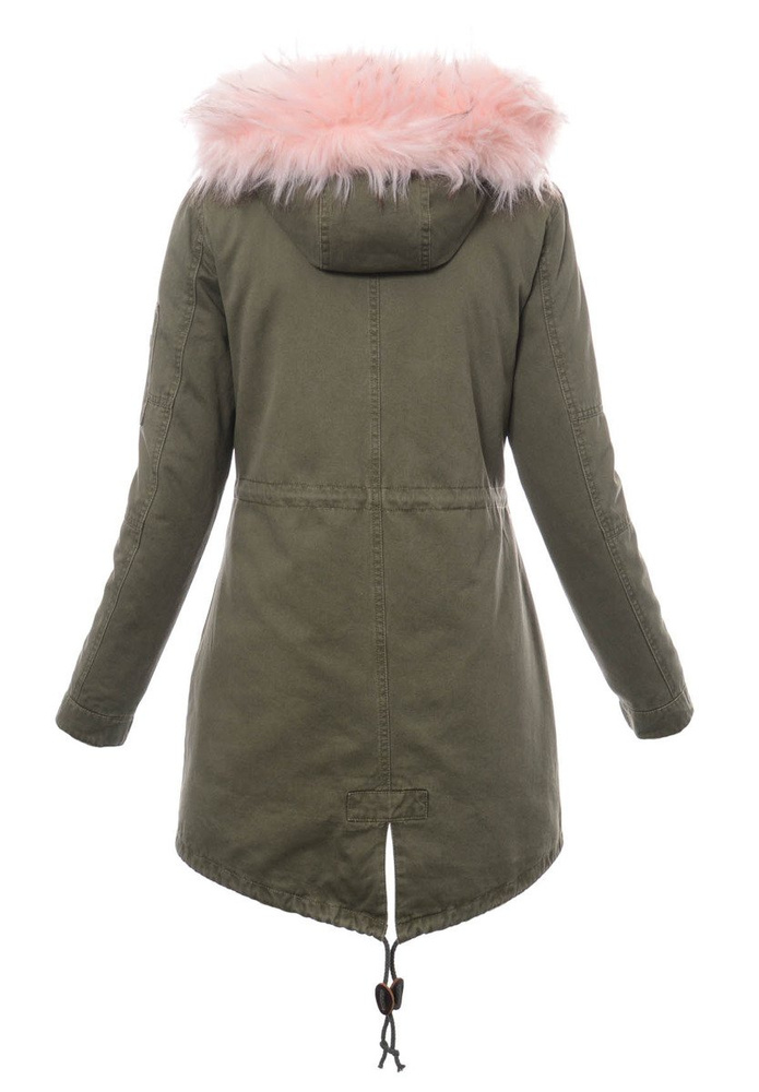 Damska Kurtka Parka Zimowa 2w1 Mila Zielona z Różowym Futerkiem