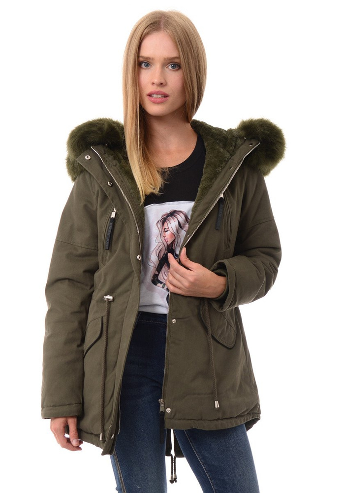 Kurtka Parka Aleksandra Zielona Z Zielonym Futrem