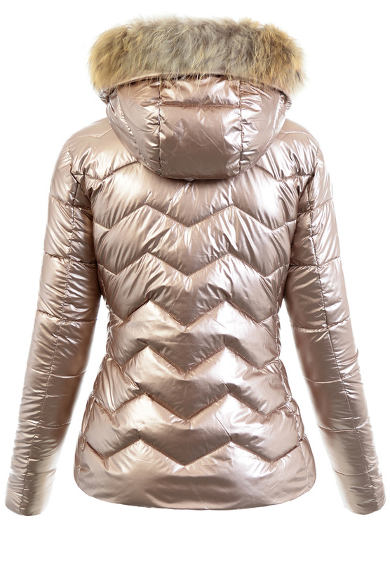 Damska Kurtka Zimowa Ortalionowa Gracja Beżowa Z Naturalnym Futerkiem
