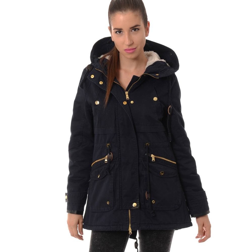 Damska Kurtka Parka Zimowa Futro Tina Granat